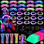 142 PCS Glow in the Dark Party Supplies, 14PCS Foam Glow Sticks, 14PCS Light Up Headband,14PCS LED Glasses and 100PCS Glow Sticks Bracelets,for Glow Party, New Year, Wedding, Concert, Birthday - Image 2