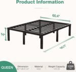 Novilla Queen Bed Frame, 14 Inch Metal Platform Bed Frame Queen Size with Storage Space Under Bed, Heavy Duty Steel Slat Support, Easy Assembly, No Box Spring Needed - Image 3