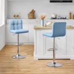 Yaheetech Bar Stools Set of 2, Adjustable PU Leather Swivel Barstools, Modern Counter Stools with Back and Footrest, Counter Height Barstools for Bar, Kitchen, Dining Room, Blue - Image 3