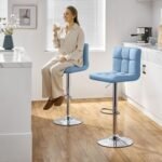 Yaheetech Bar Stools Set of 2, Adjustable PU Leather Swivel Barstools, Modern Counter Stools with Back and Footrest, Counter Height Barstools for Bar, Kitchen, Dining Room, Blue - Image 5