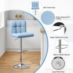 Yaheetech Bar Stools Set of 2, Adjustable PU Leather Swivel Barstools, Modern Counter Stools with Back and Footrest, Counter Height Barstools for Bar, Kitchen, Dining Room, Blue - Image 6