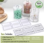 AOZITA 6 Pack Acrylic Qtip Holder Dispenser for Cotton,Swab, Ball, Round Pads, Floss Picks - Clear Plastic Apothecary Jar Set, Bathroom Canister Storage Organization, Vanity Makeup Organizer - Image 3