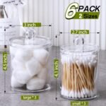 AOZITA 6 Pack Acrylic Qtip Holder Dispenser for Cotton,Swab, Ball, Round Pads, Floss Picks - Clear Plastic Apothecary Jar Set, Bathroom Canister Storage Organization, Vanity Makeup Organizer - Image 4