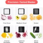 Vegetable Chopper Cutter Mandoline Slicer Cheese Grater - Food Onion Salad Veggie Chopper with Container - French Fry Potato Dicer Slicer Cutter - Kitchen Tools Gadgets (6-in-1 Compact Black) - Image 5