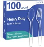Clear Plastic Cutlery Set, Heat Resistant, BPA Free, Sturdy and Durable Premium Disposable Spoons Forks, Wedding Party Supplies and Everyday Use(100 Count) - Image 2